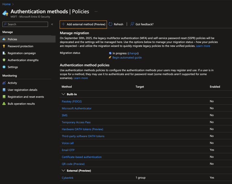 Adding CyberArk Identity as an External Authentication method in Entra ...